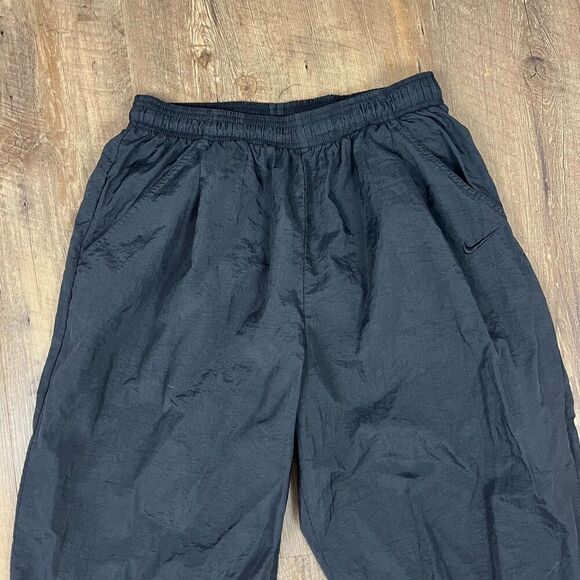 Vtg 90's Nike Trackpants Swoosh Black Joggers Men's L Zip Ankle Nylon - Picture 2 of 10